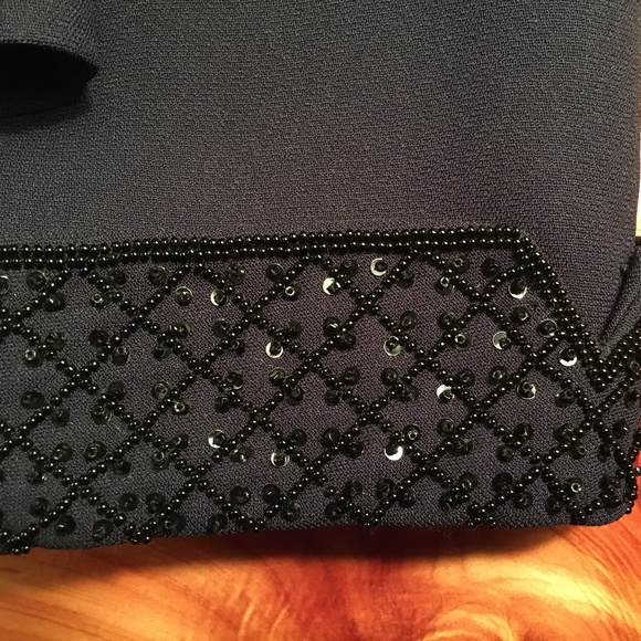 SOLD—Vintage 1990's Kasper Navy Bead Embellished Jeweled Skirt Suit, Size 2P - Picture 7 of 16